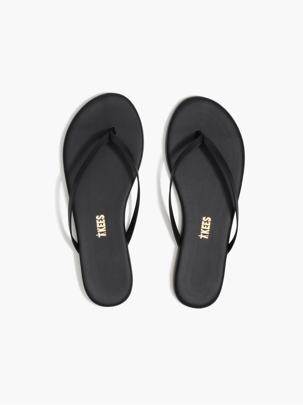 TKEES Black Slim-Strap Leather Flip Sandals